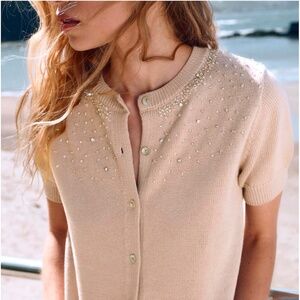 ZARA BEADED RHINESTONE KNIT CARDIGAN NWT